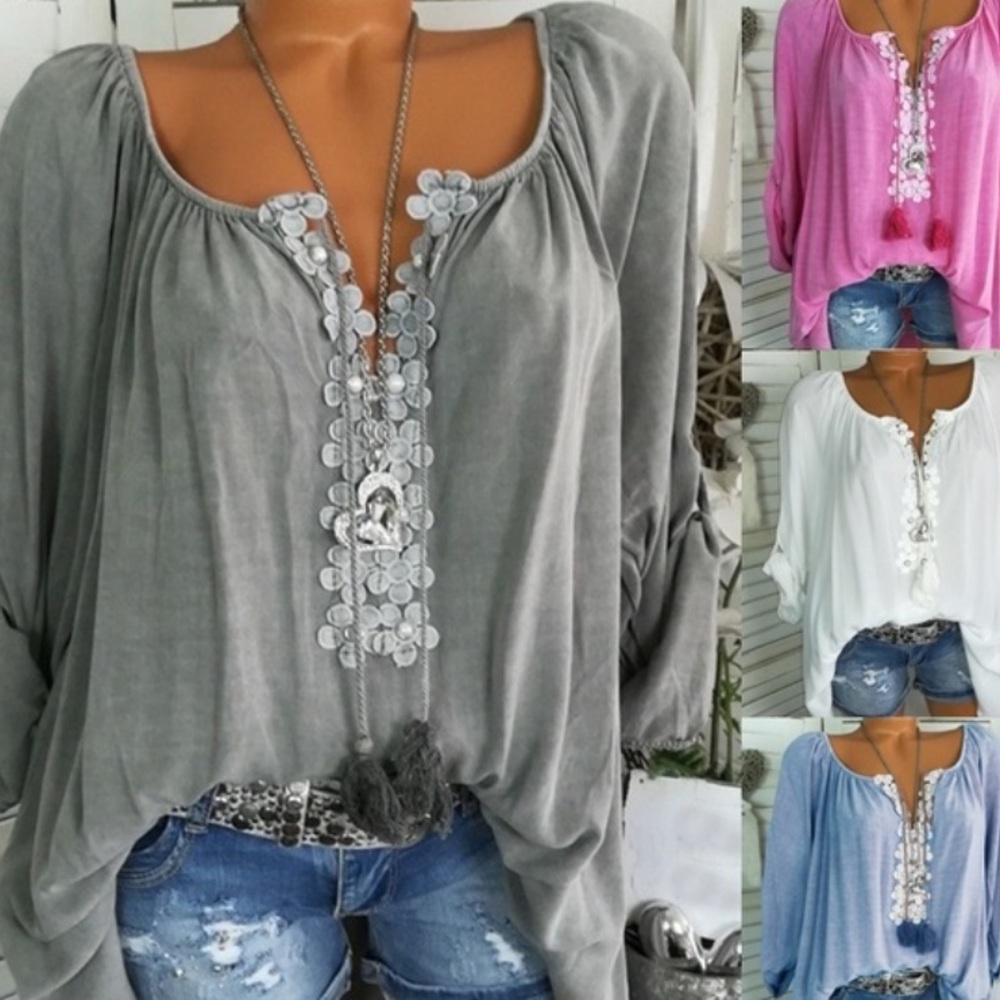 Plus size women’s blouse V neck long sleeves